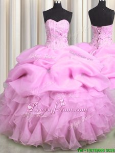 Sleeveless Lace Up Floor Length Beading and Ruffles and Pick Ups Vestidos de Quinceanera