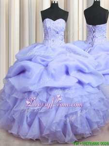 Discount Lavender Lace Up Sweetheart Beading and Ruffles Quinceanera Gowns Organza Sleeveless
