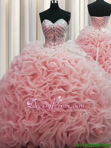 Admirable Baby Pink Vestidos de Quinceanera Military Ball and Sweet 16 and Quinceanera and For withBeading and Pick Ups Sweetheart Sleeveless Lace Up