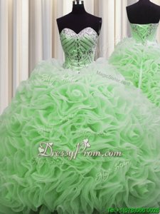 Decent Spring Green Sleeveless Floor Length Beading and Pick Ups Lace Up Quinceanera Gown