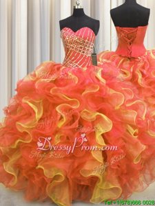 Hot Sale Beading and Ruffles Quinceanera Gowns Multi-color Lace Up Sleeveless Floor Length