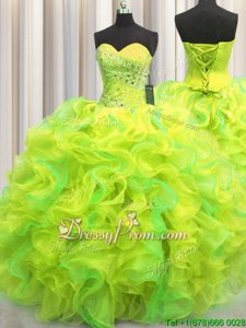 High Quality Multi-color Ball Gowns Sweetheart Sleeveless Organza Floor Length Lace Up Beading and Ruffles Sweet 16 Quinceanera Dress