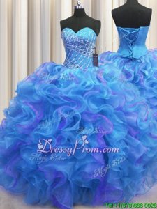 High Class Multi-color Sleeveless Floor Length Beading and Ruffles Lace Up Sweet 16 Dresses
