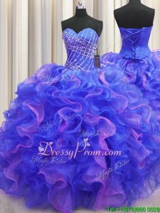 Eye-catching Sweetheart Sleeveless Organza Sweet 16 Quinceanera Dress Beading and Ruffles Lace Up