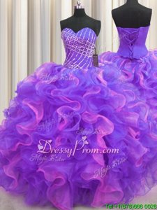 Modern Organza Sweetheart Sleeveless Lace Up Beading and Ruffles Quinceanera Dress inMulti-color