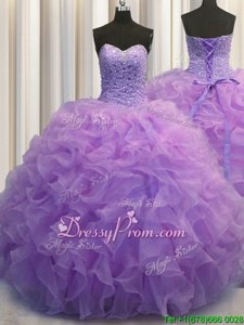 Custom Designed Floor Length Lavender Quinceanera Dress Sweetheart Sleeveless Lace Up