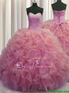 Amazing Sleeveless Lace Up Floor Length Beading and Ruffles Ball Gown Prom Dress