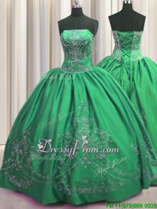 Green Lace Up 15th Birthday Dress Beading and Embroidery Sleeveless Floor Length