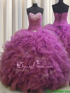 Sleeveless Lace Up Floor Length Beading and Ruffles Sweet 16 Dresses