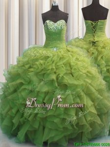 Ideal Floor Length Ball Gowns Sleeveless Olive Green Quinceanera Dress Lace Up