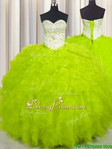 Ball Gowns Sweet 16 Dresses Yellow Green Sweetheart Tulle Sleeveless Floor Length Lace Up
