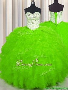 Ball Gowns Quinceanera Gown Spring Green Sweetheart Tulle Sleeveless Floor Length Lace Up