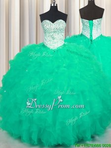Exceptional Sweetheart Sleeveless Tulle Sweet 16 Dresses Beading and Ruffles Lace Up