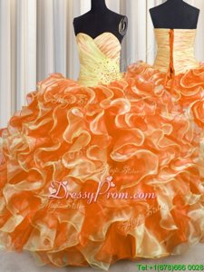 Fantastic Orange Sleeveless Beading and Ruffles Floor Length Quinceanera Gowns