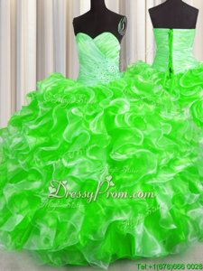 Excellent Spring Green Sweetheart Lace Up Beading and Ruffles Quinceanera Dress Sleeveless