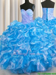 New Arrival Sweetheart Sleeveless Lace Up Sweet 16 Dress Aqua Blue Organza