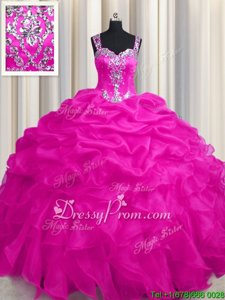 Extravagant Appliques and Ruffles and Ruffled Layers Quinceanera Gowns Hot Pink Zipper Sleeveless Floor Length