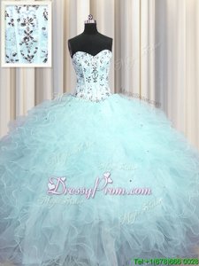 Great Sweetheart Sleeveless Lace Up Quinceanera Gown Light Blue Tulle