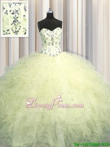 High End Sweetheart Sleeveless Tulle Quinceanera Dress Beading and Appliques and Ruffles Lace Up