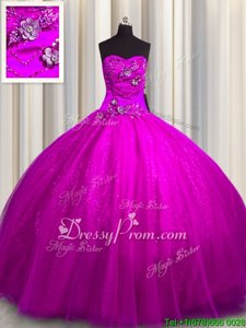 New Style Floor Length Fuchsia Quinceanera Gowns Sweetheart Sleeveless Lace Up
