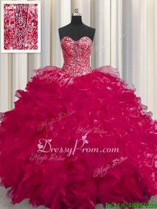 Wonderful Floor Length Coral Red 15 Quinceanera Dress Sweetheart Sleeveless Lace Up