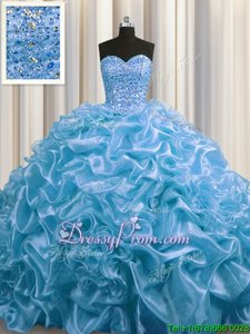 Fine Sleeveless Court Train Lace Up Floor Length Beading and Pick Ups Sweet 16 Dress