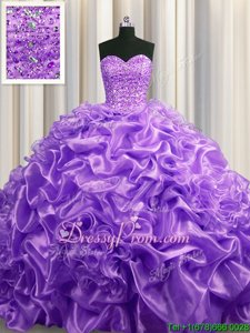 Custom Design Lavender Sweetheart Neckline Beading and Pick Ups 15 Quinceanera Dress Sleeveless Lace Up