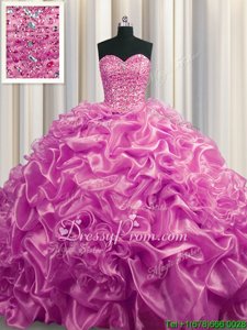 Nice Court Train Ball Gowns Quinceanera Gown Lilac Sweetheart Organza Sleeveless With Train Lace Up