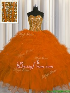 Perfect Sleeveless Beading and Ruffles and Sequins Lace Up Sweet 16 Dresses