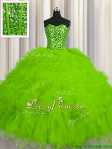 Colorful Yellow Green Sweet 16 Dresses Military Ball and Sweet 16 and Quinceanera and For withBeading and Ruffles and Sequins Sweetheart Sleeveless Lace Up