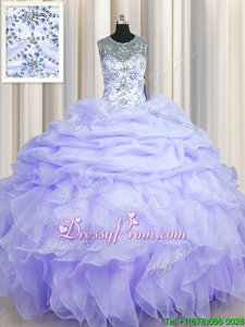 Beautiful Floor Length Ball Gowns Sleeveless Lavender Sweet 16 Dresses Lace Up