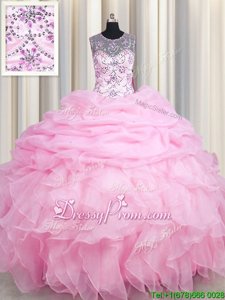 Affordable Sleeveless Beading and Ruffles and Pick Ups Lace Up Quince Ball Gowns