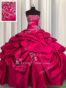 Discount Strapless Sleeveless Taffeta Sweet 16 Quinceanera Dress Appliques and Pick Ups Lace Up