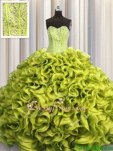 Delicate Yellow Green Lace Up Quinceanera Dresses Beading and Ruffles Sleeveless Floor Length