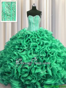 Dynamic Turquoise Lace Up Sweet 16 Dresses Beading and Ruffles Sleeveless Floor Length