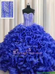 Sophisticated Royal Blue Ball Gowns Organza Sweetheart Sleeveless Beading and Ruffles Floor Length Lace Up Sweet 16 Dress