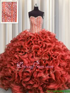 Artistic Rust Red Sweetheart Lace Up Beading and Ruffles Quinceanera Dresses Sleeveless