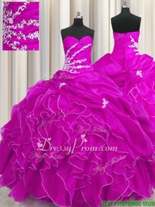 Charming Sweetheart Sleeveless Lace Up Sweet 16 Quinceanera Dress Fuchsia Organza