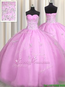 Most Popular Lilac Sweetheart Neckline Beading and Appliques Quince Ball Gowns Sleeveless Lace Up