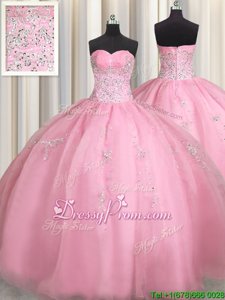 Hot Selling Ball Gowns Sweet 16 Quinceanera Dress Rose Pink Sweetheart Organza Sleeveless Floor Length Zipper