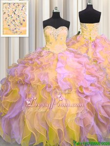 Luxurious Multi-color Sweetheart Neckline Beading and Appliques and Ruffles 15 Quinceanera Dress Sleeveless Lace Up