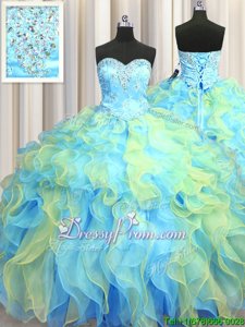 Fantastic Multi-color Sleeveless Beading and Appliques and Ruffles Floor Length Quinceanera Gowns