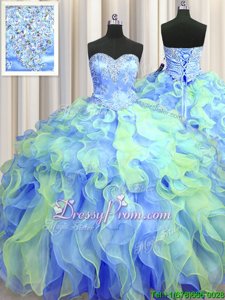 Admirable Ball Gowns 15 Quinceanera Dress Multi-color Sweetheart Organza Sleeveless Floor Length Lace Up