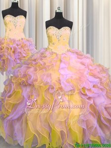 Superior Ball Gowns Quince Ball Gowns Multi-color Sweetheart Organza Sleeveless Floor Length Lace Up