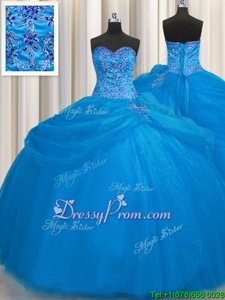 Admirable Beading Quinceanera Dress Blue Lace Up Sleeveless Floor Length
