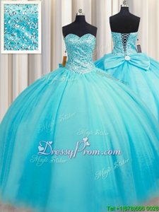 Sumptuous Baby Blue Sweetheart Lace Up Beading Sweet 16 Dresses Sleeveless