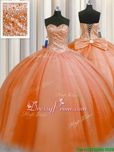 Pretty Sweetheart Sleeveless Lace Up Vestidos de Quinceanera Orange Tulle