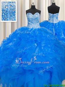 Dramatic Floor Length Blue Quinceanera Dresses Sweetheart Sleeveless Lace Up