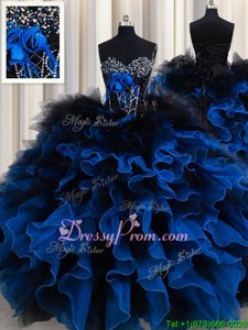 Royal Blue Lace Up Sweetheart Beading and Ruffles 15 Quinceanera Dress Organza Sleeveless