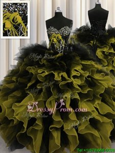 Fantastic Multi-color Quince Ball Gowns Military Ball and Sweet 16 and Quinceanera and For withBeading and Ruffles Sweetheart Sleeveless Lace Up